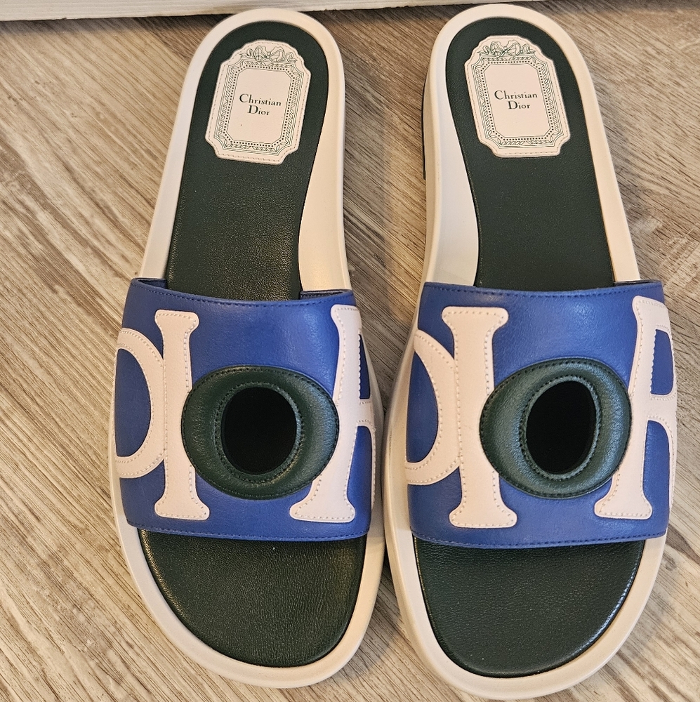 Dior Marina Lambskin Sandals in Blue And Green